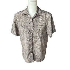 VTG Beverly rose snakeskin python short sleeve blouse buttondown shirt small top